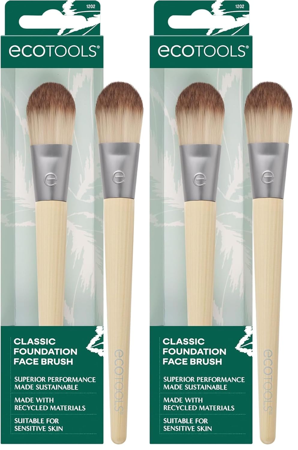 EcoTools Classic Foundation Face Brush, For Liquid, & Cream Foundation, Flat Foundation Brush, Makeup Brush For Natural Makeup, Buildable Coverage, Synthetic Bristles, Cruelty- Free, 1 Count