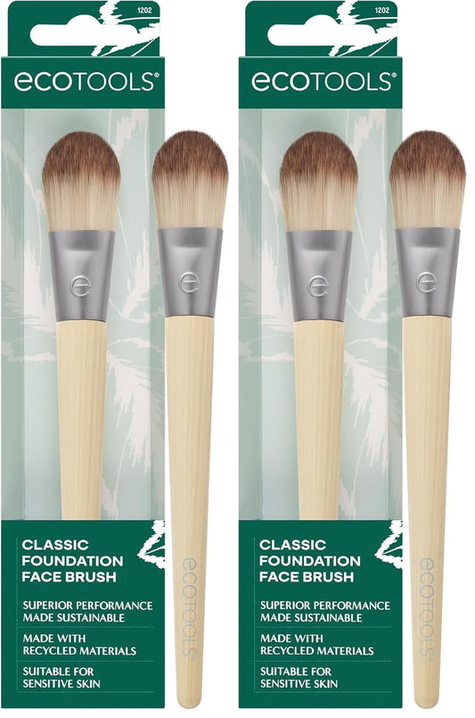 EcoTools Classic Foundation Face Brush, For Liquid, & Cream Foundation, Flat Foundation Brush, Makeup Brush For Natural Makeup, Buildable Coverage, Synthetic Bristles, Cruelty- Free, 1 Count