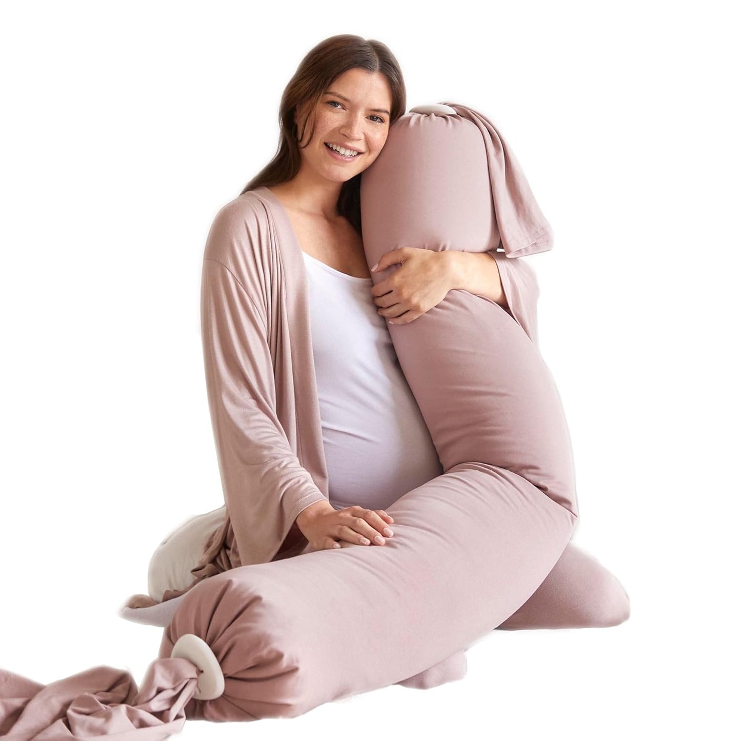 bbhugme Adjustable Pregnancy Pillow – Full Body Support for Side Sleeping - Adjustable Firmness and Shape - Supports Back, Legs, Belly, HIPS for Pregnant Women - Removable Cover - Dusty Pink