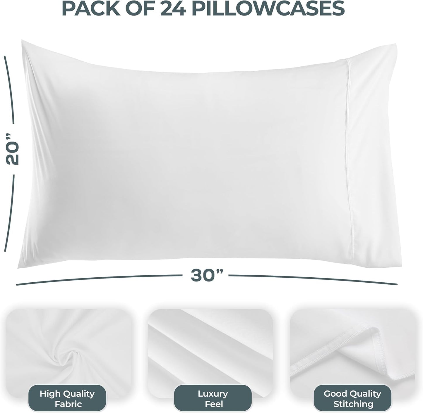 Pillow Covers by Utopia Bedding - Queen Size 24-Pack – Soft Brushed Microfiber – Perfect for Hospitals, Hotels, Guest Rooms – Oeko-TEX Certified, 20x30 Inches (White)