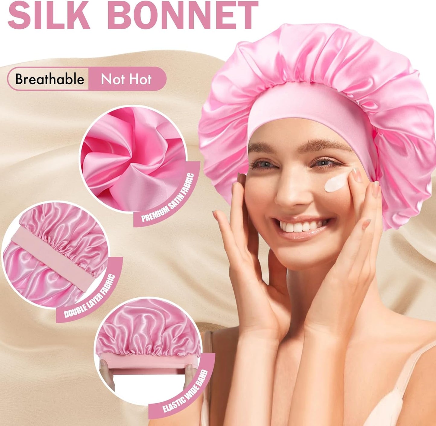 Satin Silk Bonnet for Sleeping, Double Layer Silk Sleep Cap for Men & Women, Soft Satin Lined Bonnet for Curly Hair