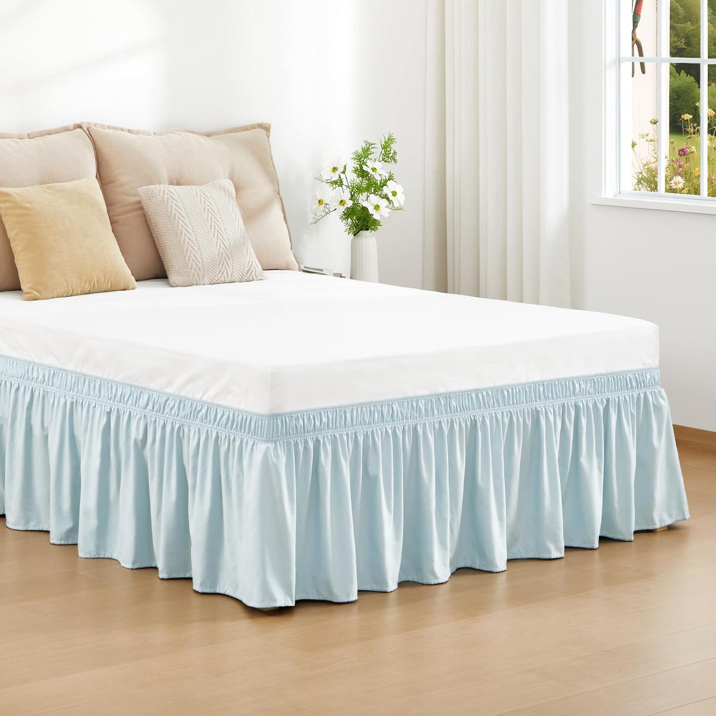 RIMELA Grayish Blue Bed Skirt Queen Size 18 Inch Drop, Wrap Around Elastic Bedskirt, Dust Ruffle for Adjustable Bed Base Machine Washable Easy to Install Bed Skirts