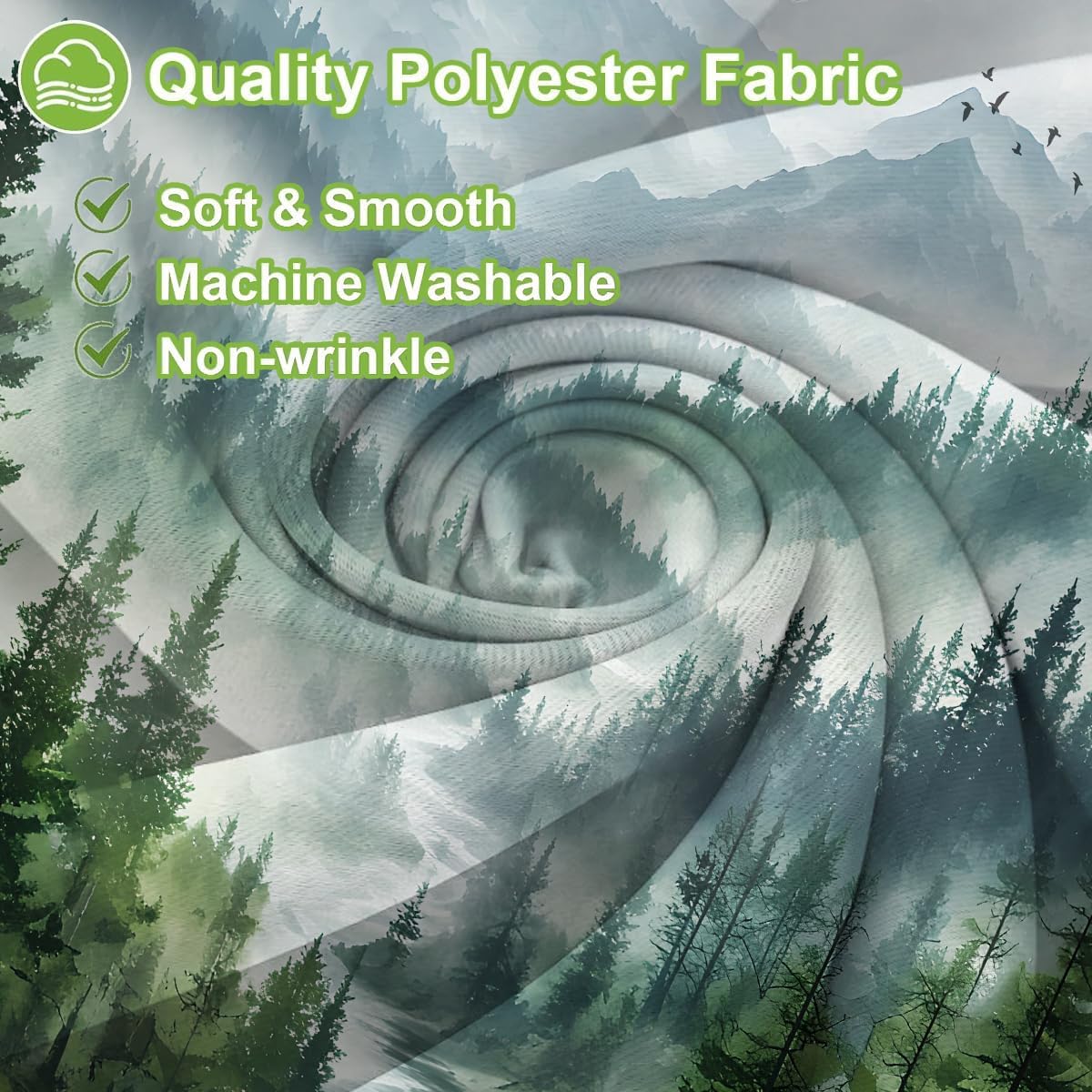 No Hook Mountain Shower Curtain with Snap in Liner Set Modern Forest for Bathroom Fabric Ringless Mist Pine Tree Curtains and Hotel Bathroom Indoor and Outdoor Decoration 71 x 74