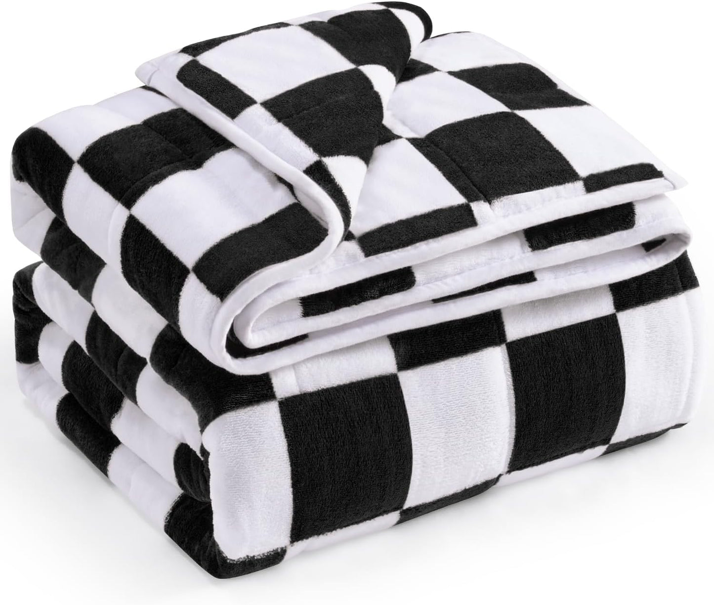 Wemore Flannel Fleece Weighted Blanket for Adult Twin Size 15 lbs, Dual Sided Luxurious Checkerboard Grid Heavy Blankets, Ultra Soft Throw Blanket, Plaid Black, 48 x 72 inches