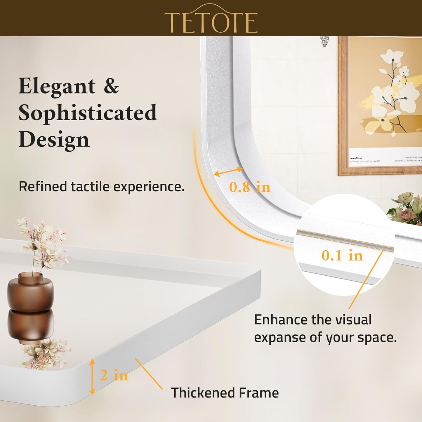TETOTE 40 x 30 White Frame Mirror for Bathroom Metal Frame Wall Mounted Rectangle Mirror for Vanity with Sandy Textured Surface(Horizontal/Vertical)