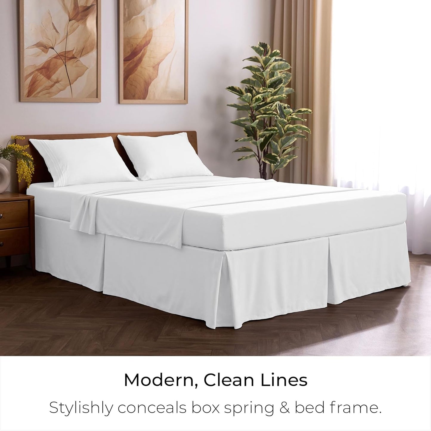 Mellanni Bed Skirt King Size - Bed Skirting - 15-Inch Tailored Drop Pleated Dust Ruffle - Hotel Luxury Bedding - Wrinkle, Fade, Stain Resistant - 1 Bedskirt (King, White)