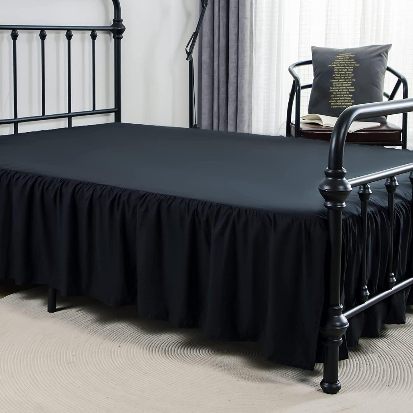 Bed Skirts King Size 16 Inch Ruffled Bed Skirt with Split Corners, 16 Inch Drop Dust Ruffle Bed Skirt with Platform, Black, King - 16" Drop