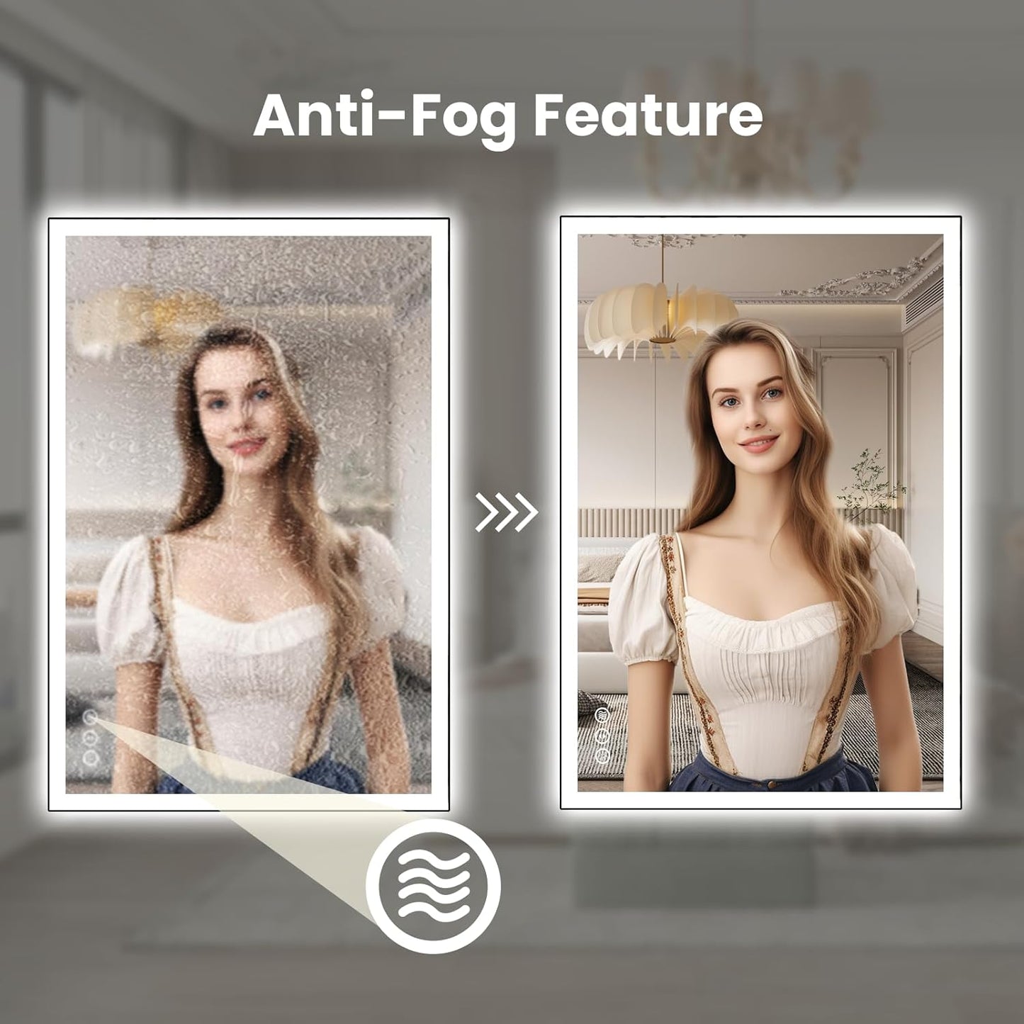 WTTY 24"X32" LED Bathroom Mirror with Black Frame, Bathroom Vanity Mirror with Lights for Wall, Front Light and Backlit, Anti-Fog, Dimmable, 3 Colors, Shatterproof, Memory, Horizontal/Vertical