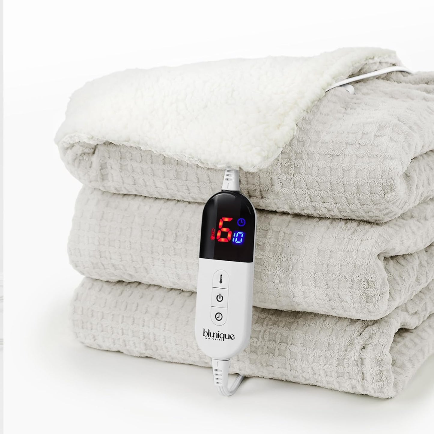 Heated Blanket Electric Blanket Full Waffle,72x84 Inches Sherpa Fleece Fast Heating Blanket 6 Heating Levels & 10 Hours Auto Off ETL Certification,Beige Full