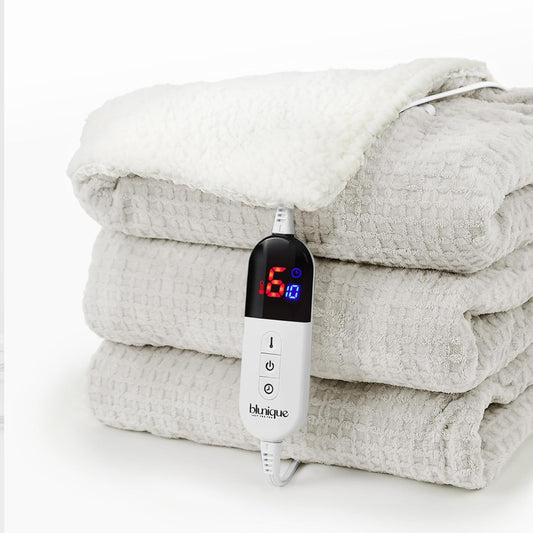Heated Blanket Electric Blanket Full Waffle,72x84 Inches Sherpa Fleece Fast Heating Blanket 6 Heating Levels & 10 Hours Auto Off ETL Certification,Beige Full