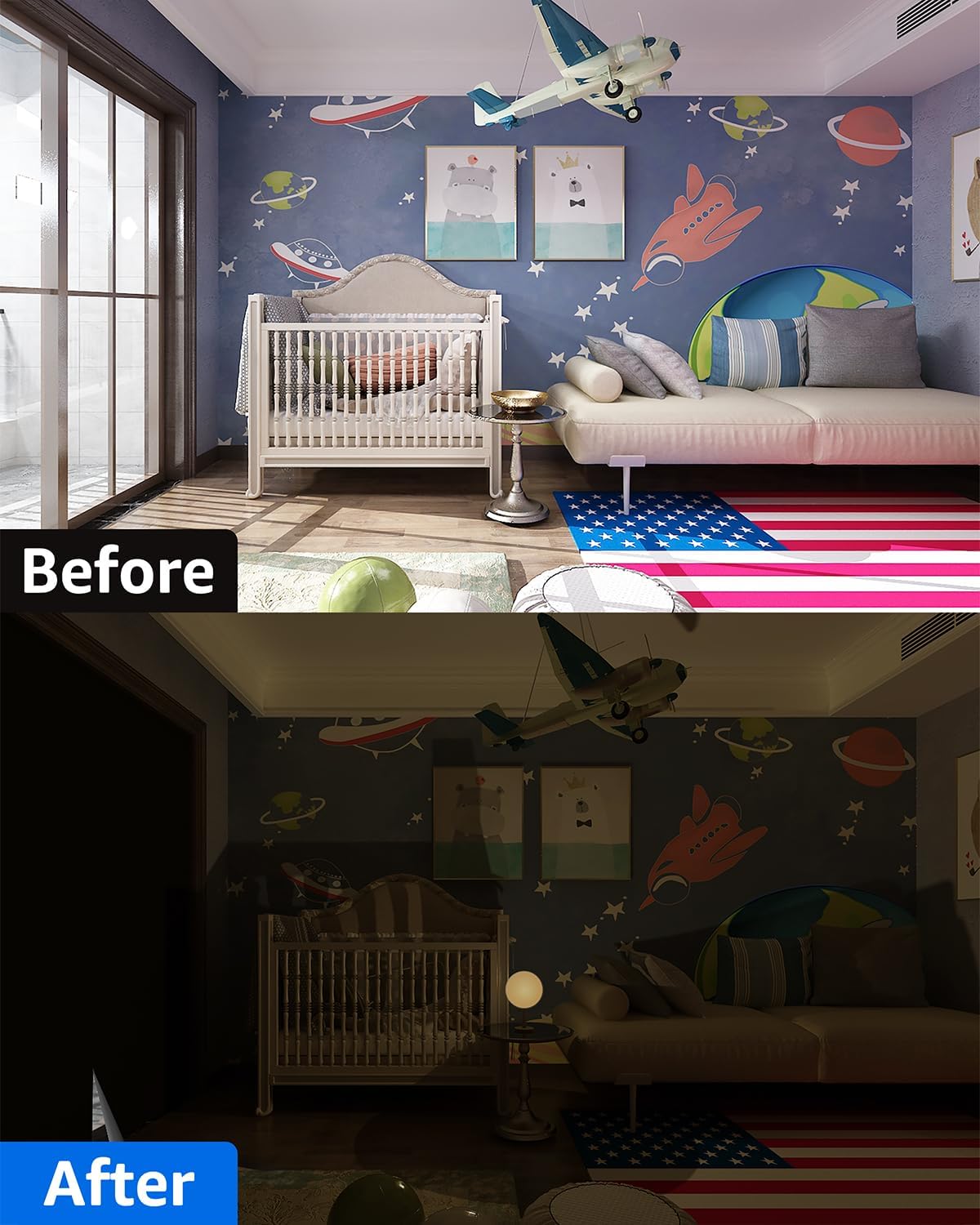 Sumobaby Blackout Curtains for Bedroom Portable 48"x64",No Drill Blackout Shades with Upgraded Hook&Loop Tapes,100% Black Out Window Cover,Thermal Insulated Blinds for Bedroom,Nursery(1 Panel,Black)