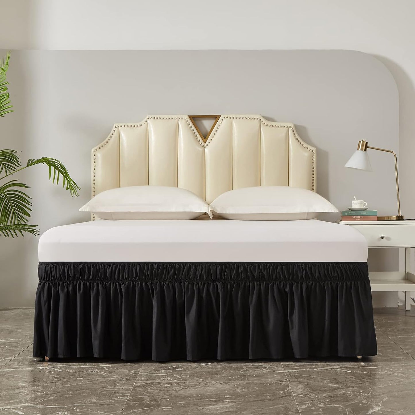 MEILA Wrap Around Bed Skirt Three Fabric Sides Elastic Dust Ruffled 24 Inch Tailored Drop,Easy to Install Fade Resistant-Black, Twin/Full
