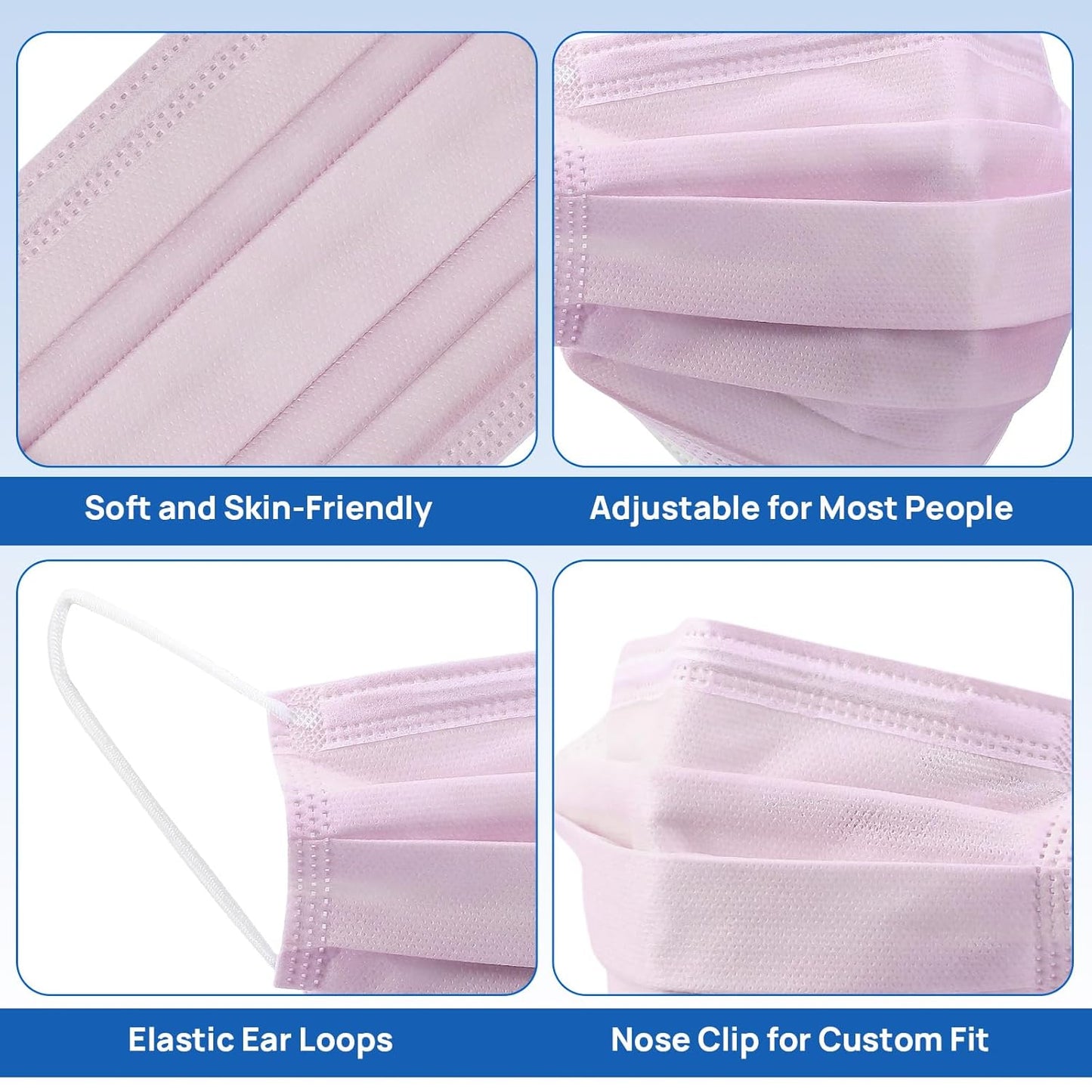 JMU 50 Pack Disposable Face Masks, 4-Ply ASTM Level 3 Medical Masks for Adults, Pink