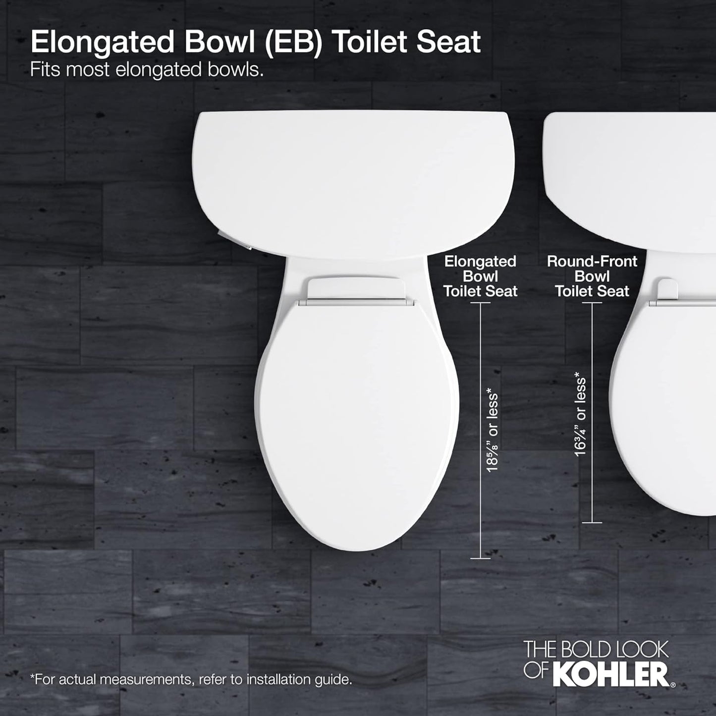 KOHLER K-4636-7 Cachet Elongated, Grip-Tight Bumpers, Quiet-Close Release Hinges, Quick-Attach Hardware, No Slam Toilet Seat, Black