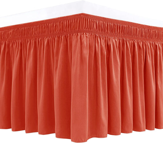Biscaynebay Wrap Around Bed Skirts with Adjustable Belts for Twin & Twin XL Beds 15" Drop, Coral Elastic Dust Ruffles with Adjustable Belts Silky Luxrious Fabric Machine Washable