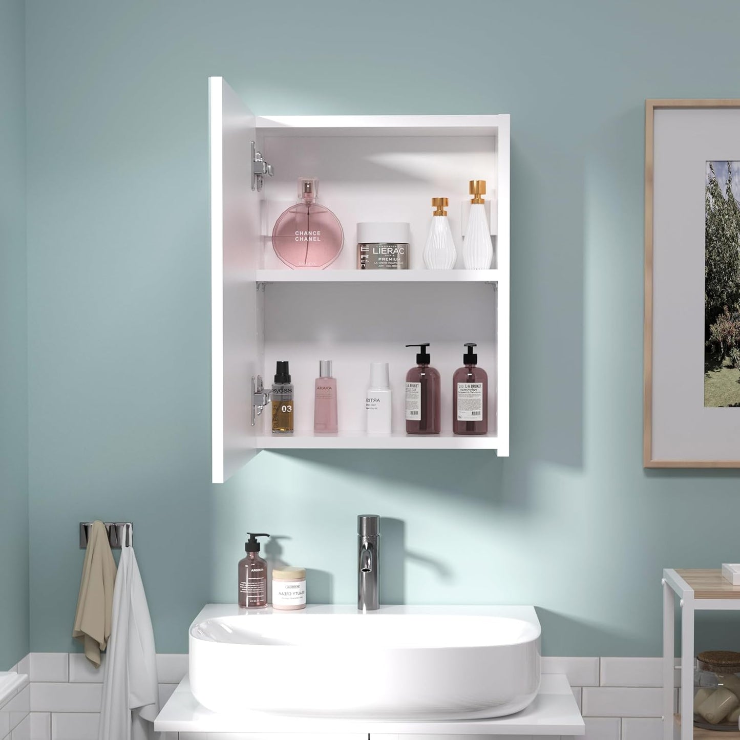 18x14 inch Bathroom Wall Cabinet, Saver Storage Cabinet, Medicine Cabinet with 1 Door and Adjustable Shelves, White（Assembly Required）