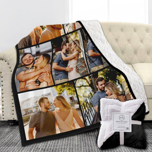 Custom Sherpa Fleece Blanket with Photos and Text - Soft Warm Fuzzy Personalized Couples Gift for Boyfriend Girlfriend - Customized Picture Gifts for Birthday Anniversary Christmas