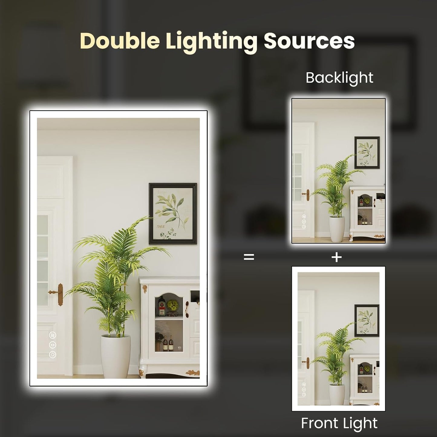 WTTY 24"X36" LED Bathroom Mirror with Black Frame, Bathroom Vanity Mirror with Lights for Wall, Front Light and Backlit, Anti-Fog, Dimmable, 3 Colors, Shatterproof, Memory, Horizontal/Vertical