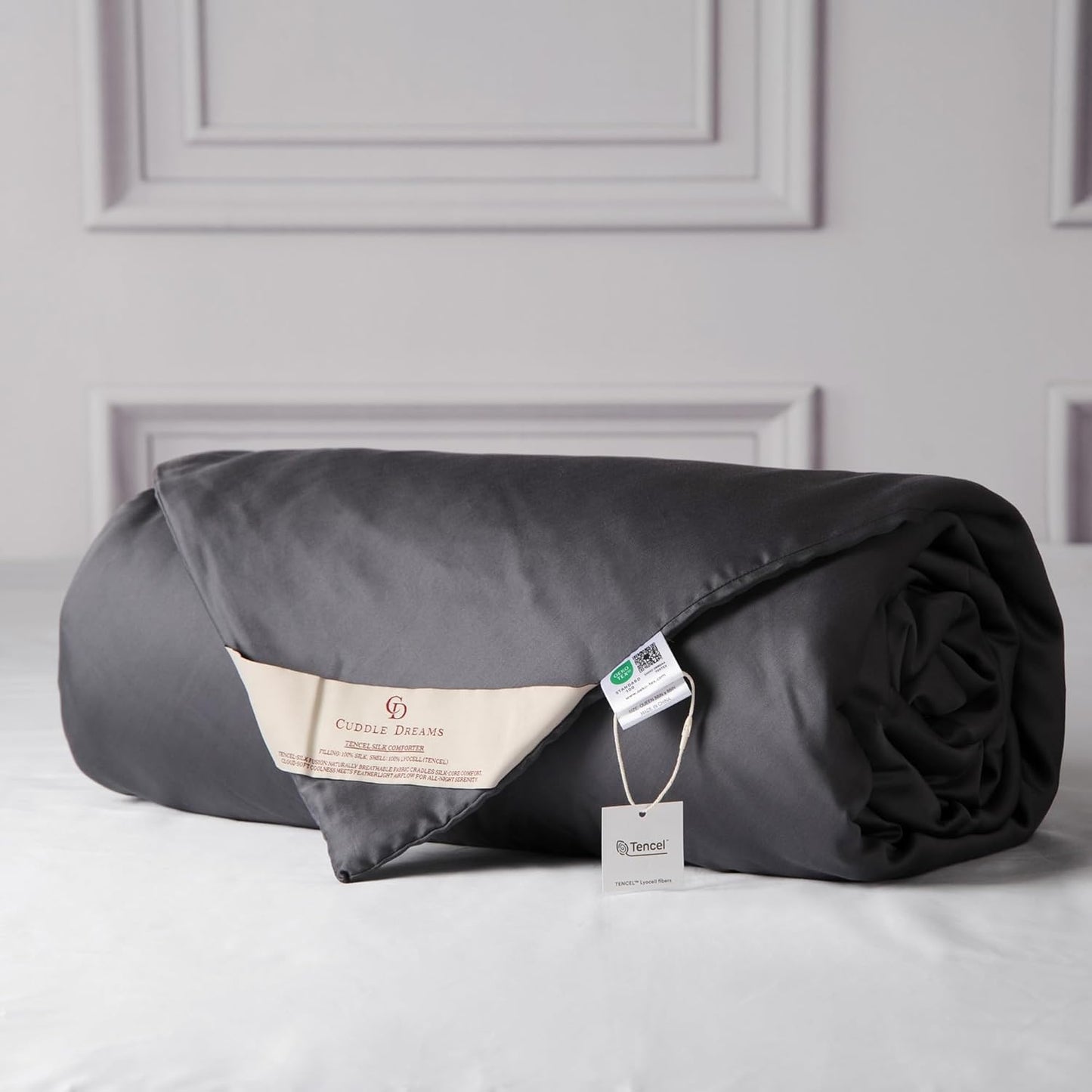 CUDDLE DREAMS Lightweight Silk Filled Comforter for Summer, Detachable Tencel Duvet Cover for Easy Care, Naturally Breathable (Steel Gray, Twin)