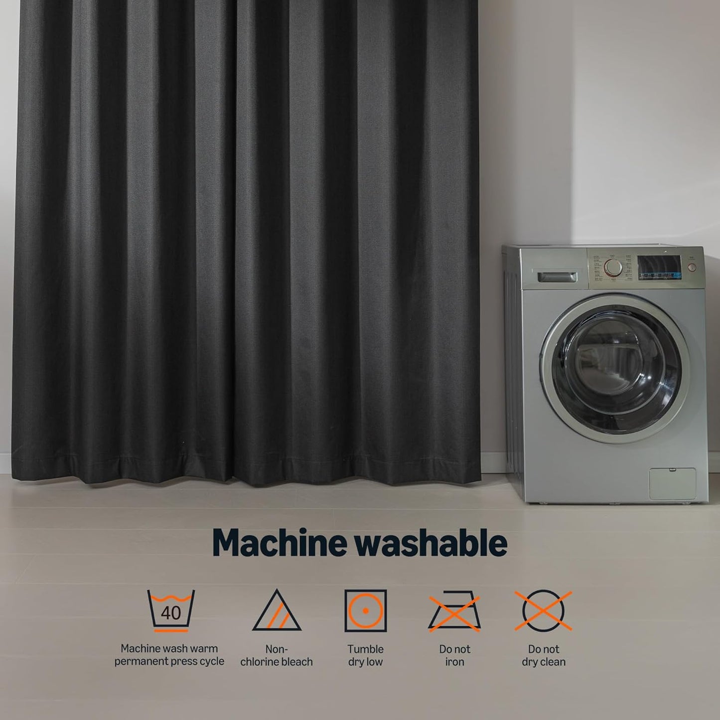 Amazon Basics Faux Linen Blackout Curtains for Bedroom and Living Room, 2-Piece Set with Grommets, 42" W x 63" L, Black