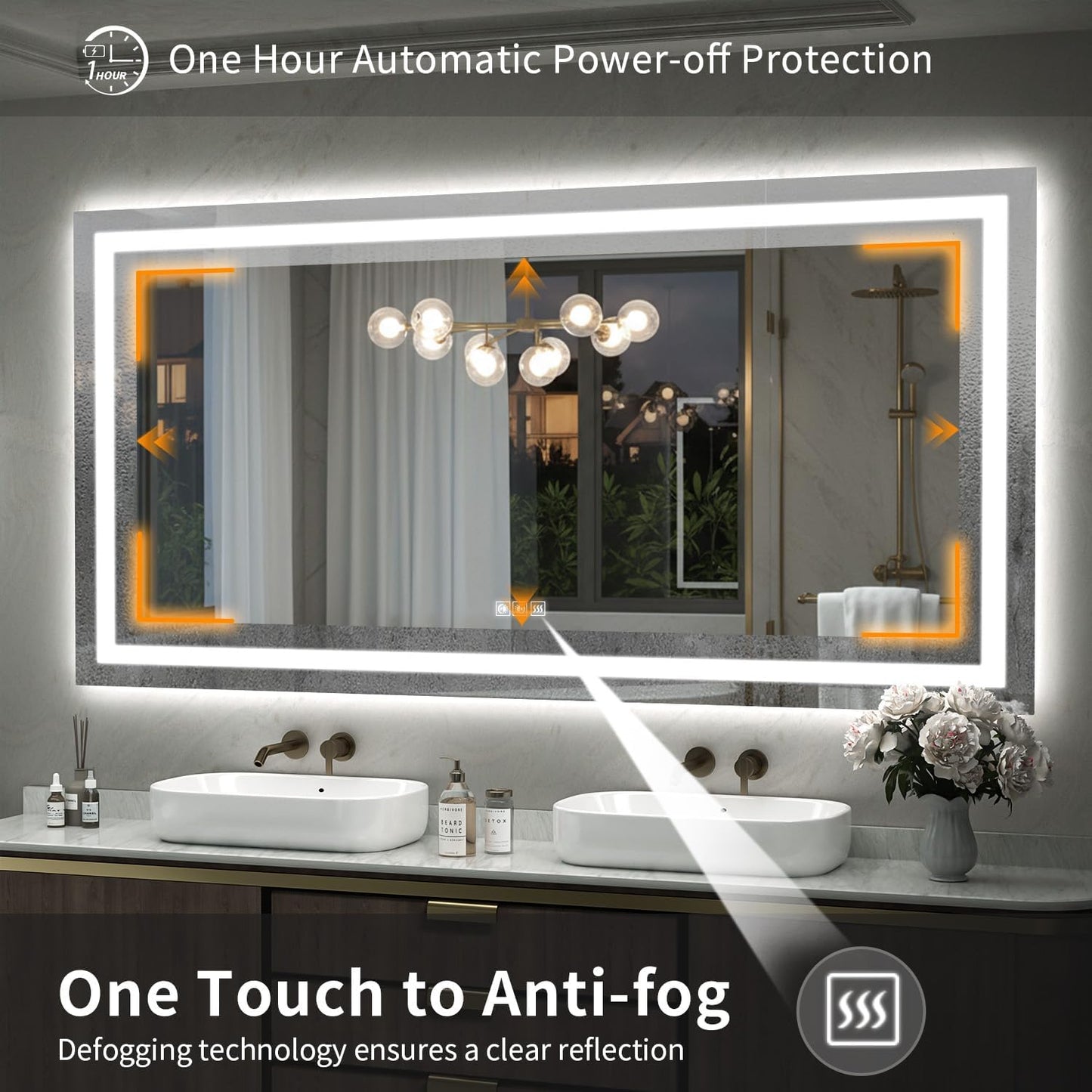 LED Mirror for Bathroom, 66x36 Inch Backlit + Front Lighted Bathroom Vanity Mirror with Lights for Wall, Double Light Strips, 3 Colors, Shatter-Proof, Anti-Fog and Brightness Memory
