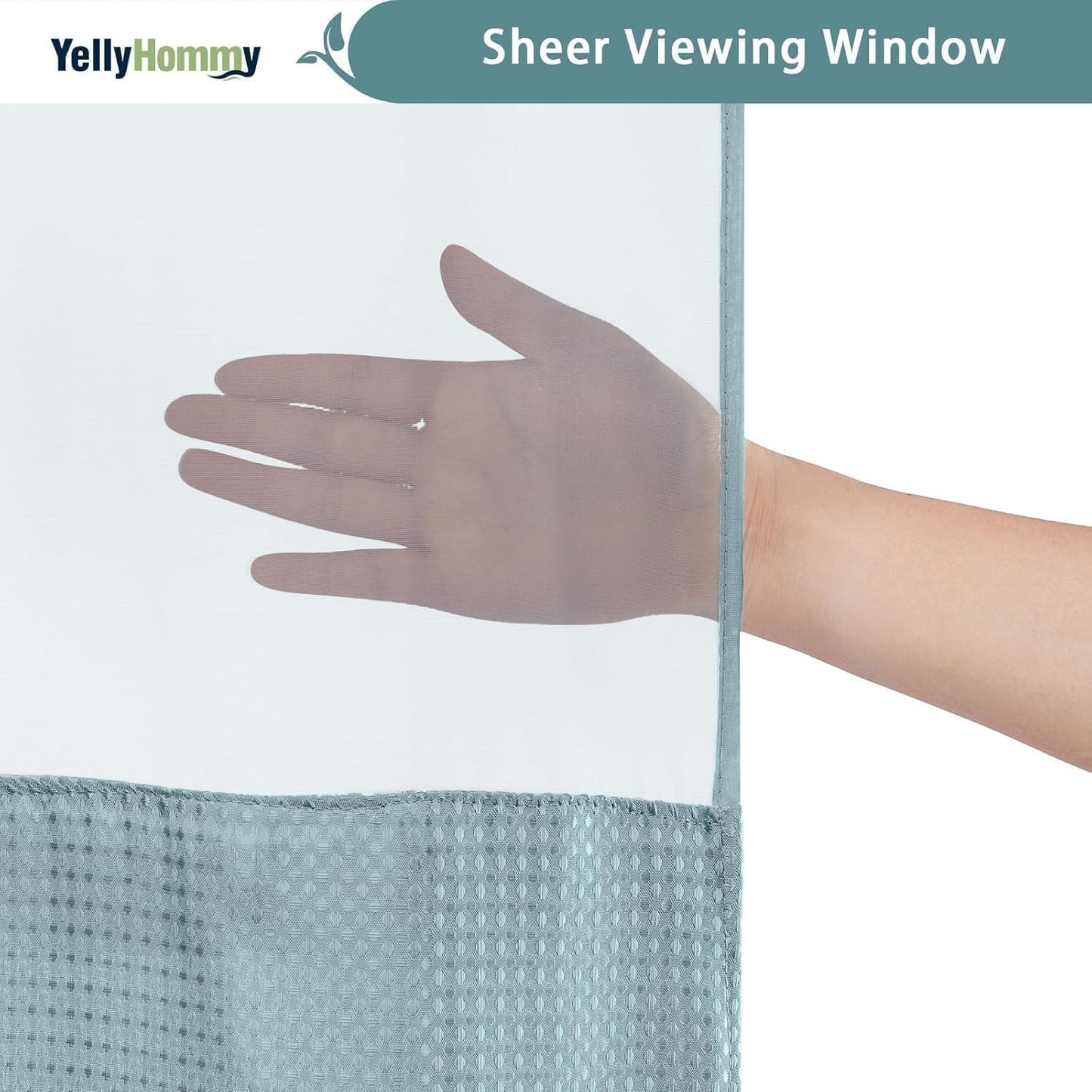 YellyHommy No Hook Shower Curtain with Snap in Liner Set Less Waffle Shower Curtain for Bathroom (Cyan, 87" L x 72" W)