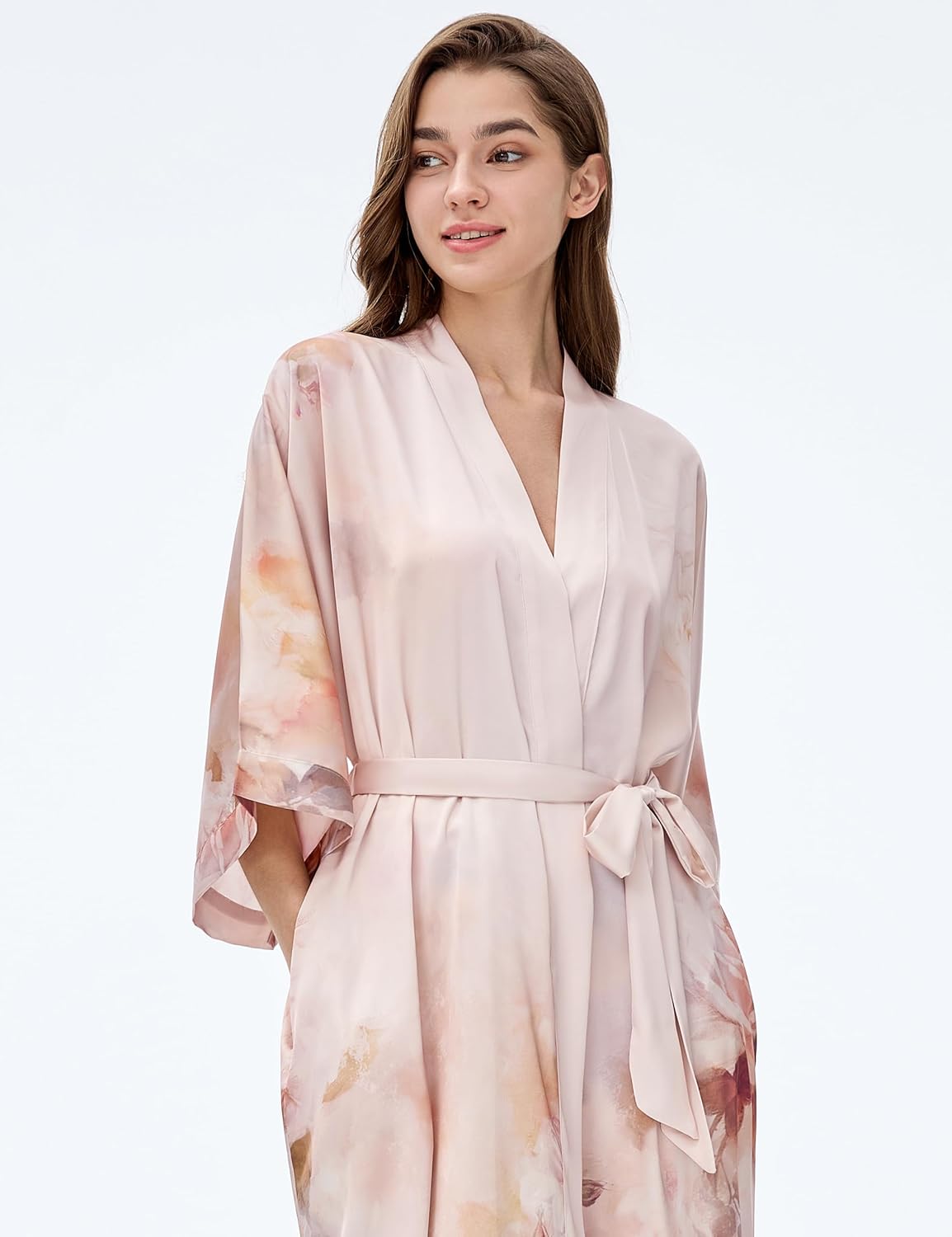 PRODESIGN Kimono Robe for Women - Long Satin Sleepwear Silky Kimono Cover-Up Nightgown Japanese Bathrobe Loungewear Blouse