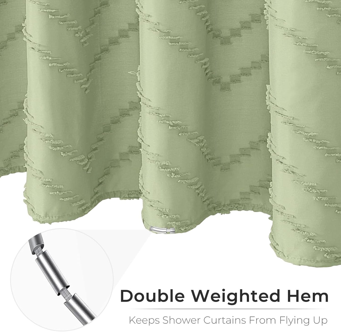 Green Shower Curtain 78 Inches Long Boho Shower Curtain Chic Tufted Chevron Textured Striped Fabric Shower Curtains Modern Minimalist Shower Curtains for Bathroom 72 x 78