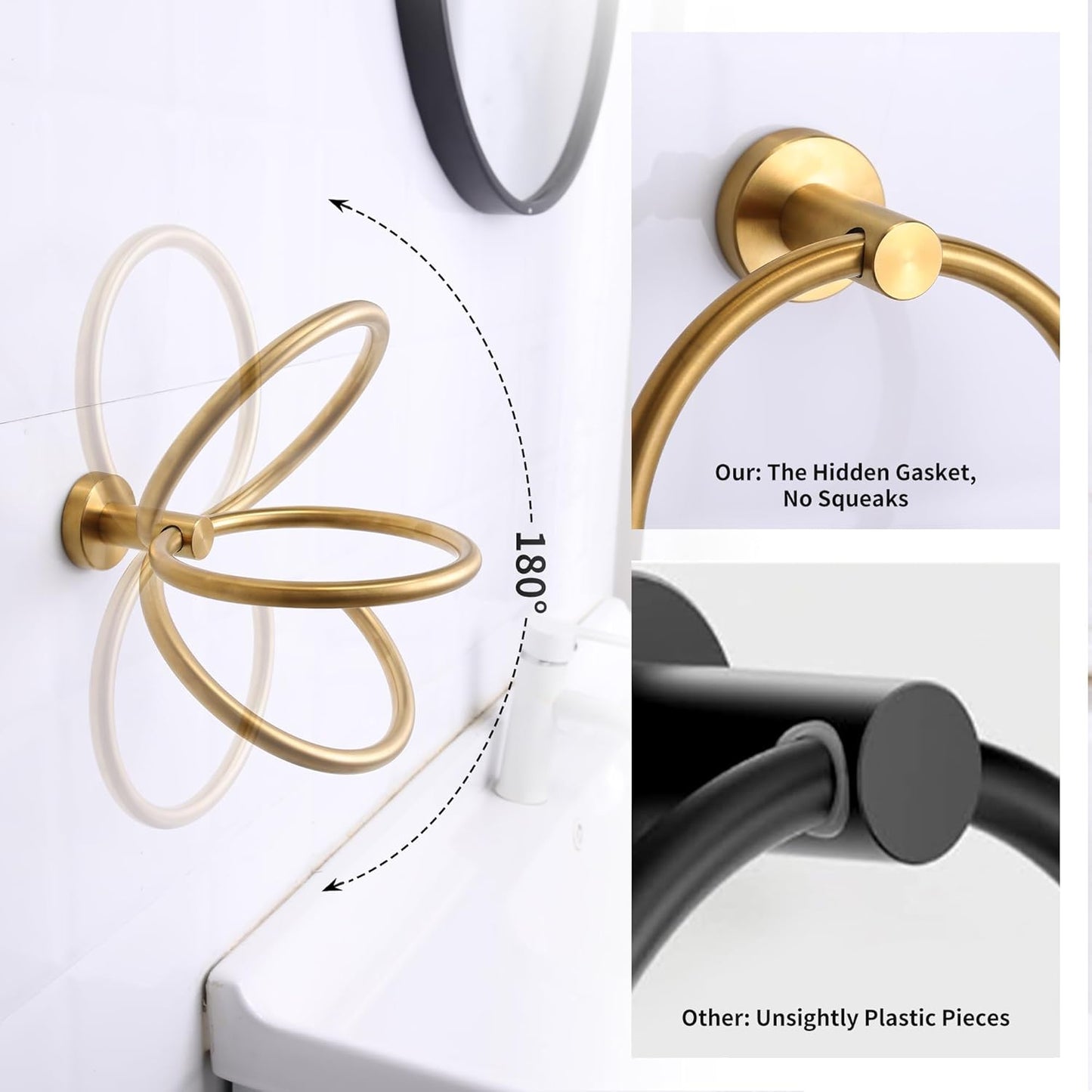 4 Pieces Brushed Gold Bathroom Accessories Hardware Set,Toilet Paper Holder Set,Include Double Post Pivoting Toilet Tissue Roll Paper Holder,Towel Ring,Towel Holder Set for Bathroom
