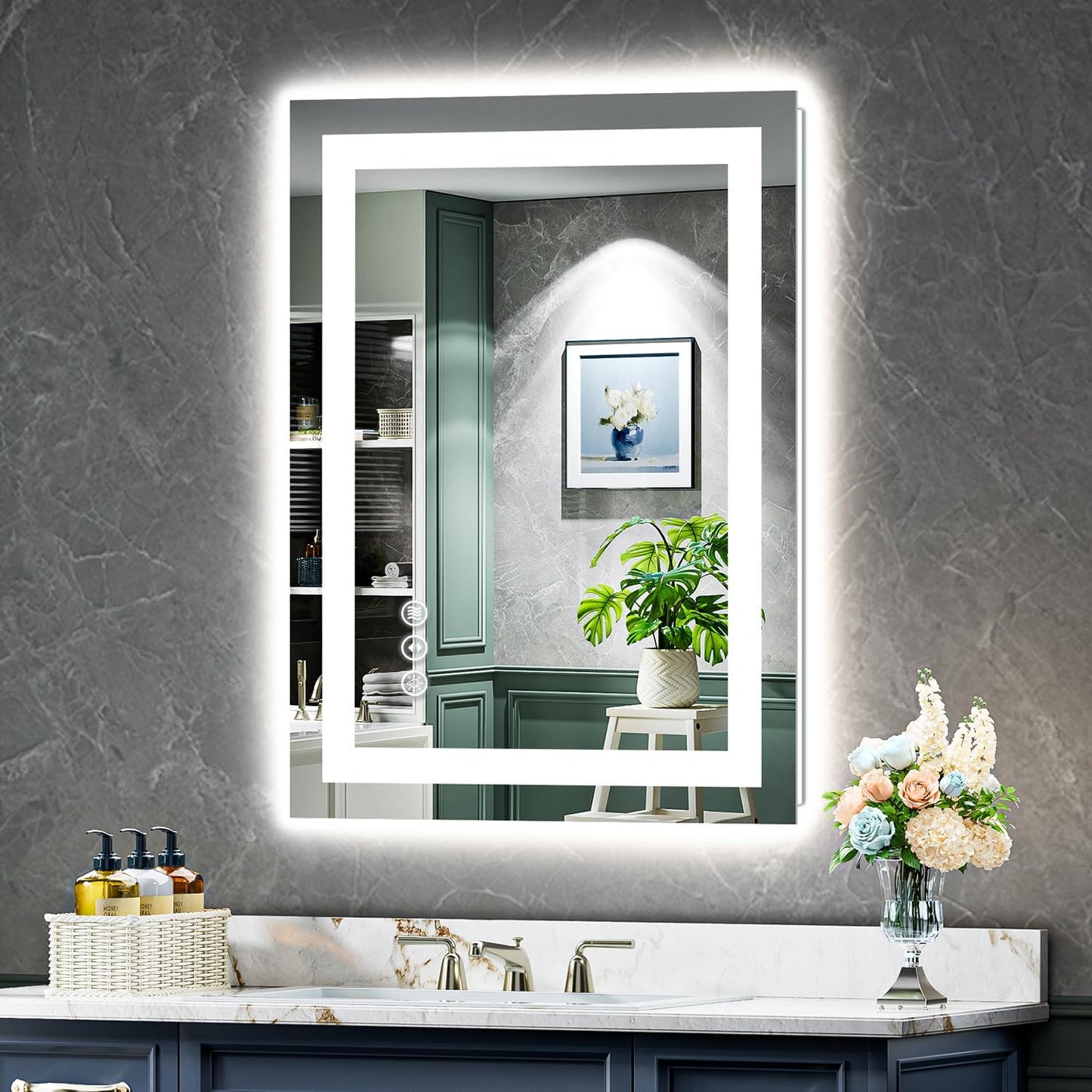 24x30 Inch LED Bathroom Mirror with Lights Front and Backlit Lighted Vanity Mirror for Bathroom Wall with 3 Colors Dimmable Anti-Fog Memory Shatter-Proof IP54 Waterproof Horizontal/Vertical