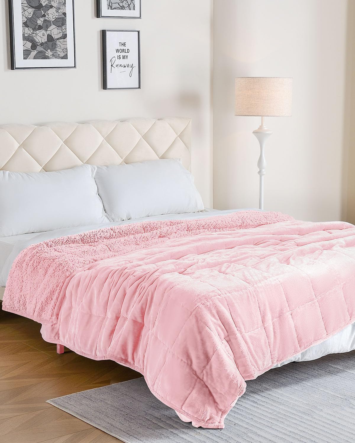 Uttermara Weighted Blanket Twin 15 Pounds, Adult Weighted Blanket for Sofa Bed, Thick Cozy Fluffy Warm Sherpa Bed Blanket with Soft Plush Flannel Fleece, Heavy Blanket Great for Sleep 48x72 inch Pink