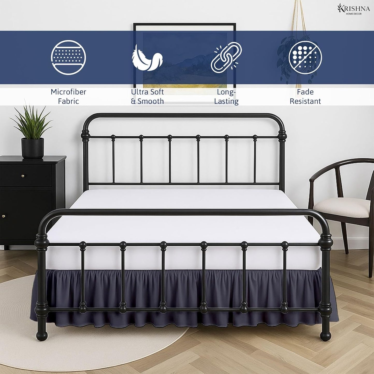 KRISHNA Ruffled Bed Skirt with Split Corners King, 100% Microfiber Hotel Quality, 28 Inch Drop Dust Ruffle Gathered Bedskirt with Platform, 78" x 80", Dark Grey