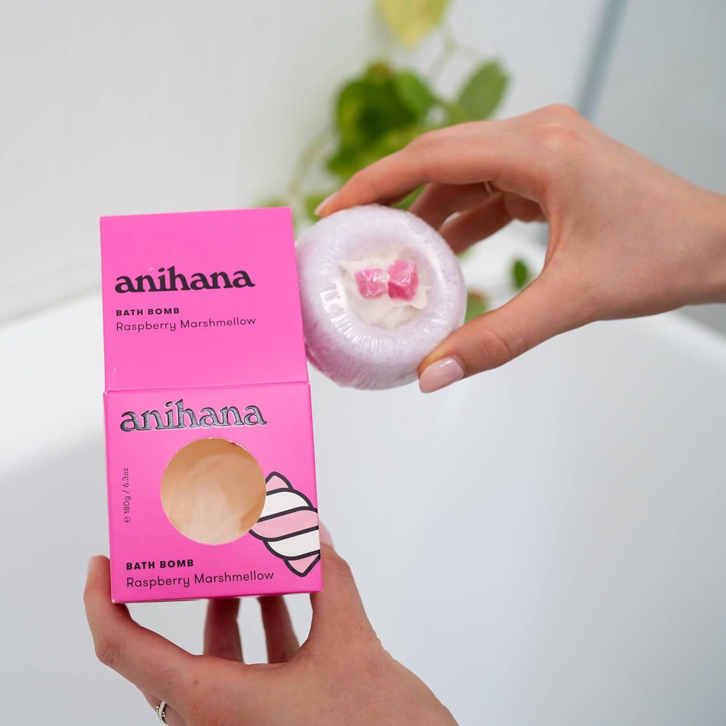 ANIHANA Bath Bombs with Coconut Oil, Paraben Free, Hand-Crafted Luxury Fizzers, Refreshing Raspberry Marshmellow Scent, 6.3 oz Each, 3 Pack