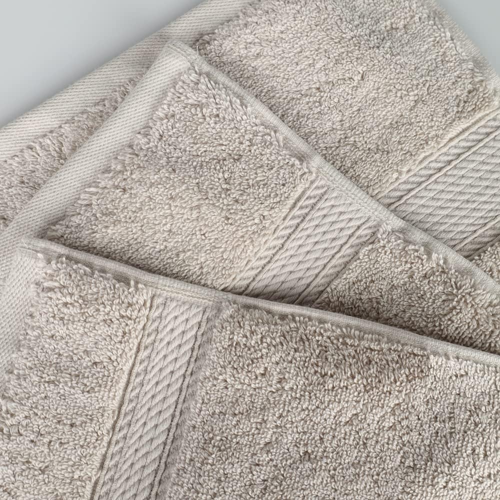 Superior Egyptian Cotton Pile Face Towel/Washcloth Set of 6, Ultra Soft Luxury Towels, Thick Plush Essentials, Absorbent Heavyweight, Guest Bath, Hotel, Spa, Home Bathroom, Shower Basics, Stone