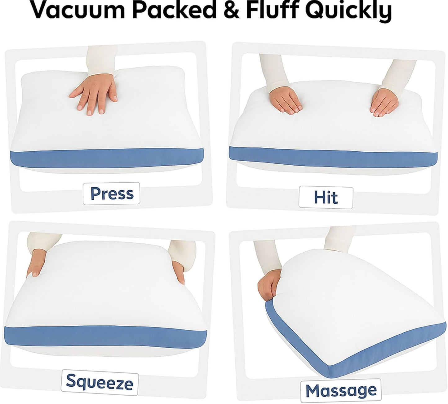 GOLD TEXTILES Premium Queen Size Bed Pillow Set of 2 - Luxury Hotel Collection, Soft & Firm Support for Side Sleepers, Down Alternative, Fluffy & Plush Pillows for Sleeping (Blue, Pack of 2)