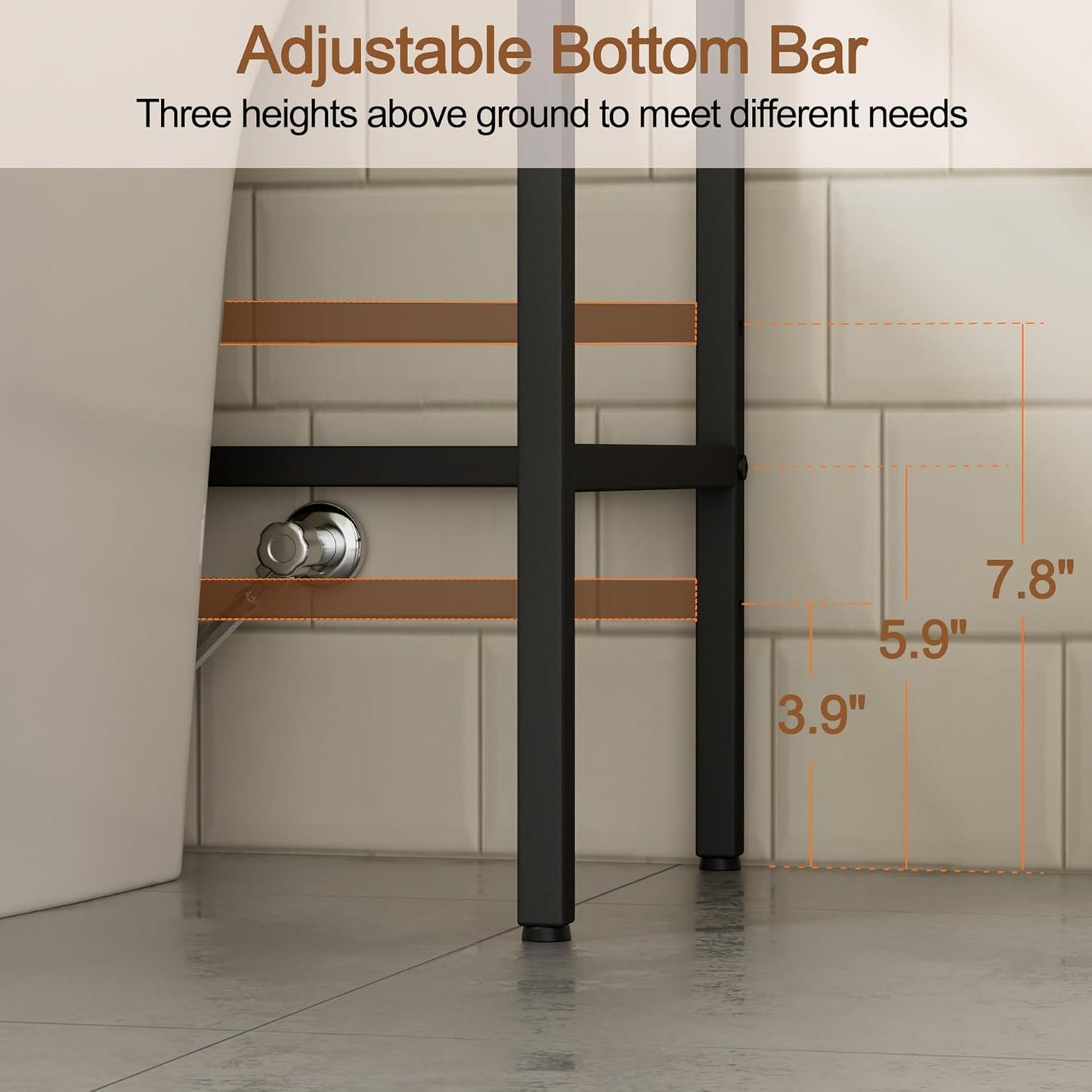 3-Tier Over The Toilet Storage, Bathroom Organizer, Space-Saving, Above Toilet Storage Rack with 4 Hooks and Paper Holder, Metal Shelf, Black