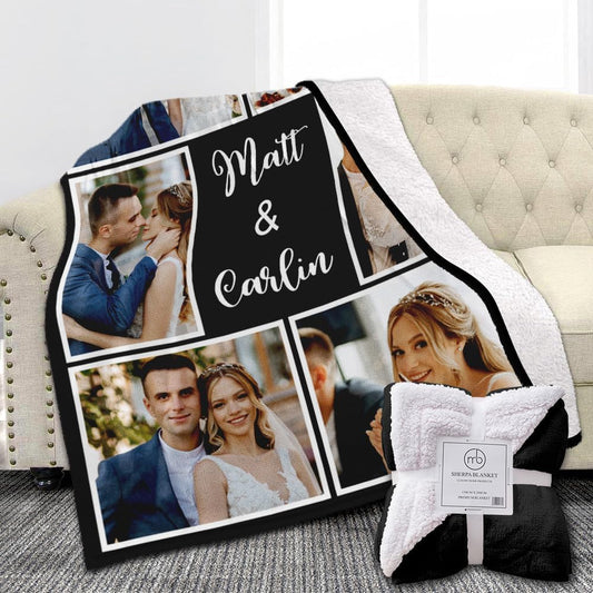 Custom Sherpa Fleece Blanket with Photos & Text - Soft, Warm & Fuzzy Personalized Couples Gifts for Boyfriend & Girlfriend - Customized Picture Blanket for Birthday, Anniversary & Christmas
