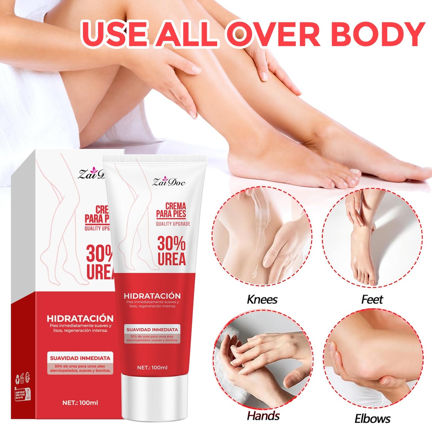 2 Pack Urea Cream 30 Percent for Feet 3.38 oz, Foot Cream and Hand Cream Maximum Strength with Hyaluronic Acid, Aloe Vera for Deep Moisturizes, Callus Remover