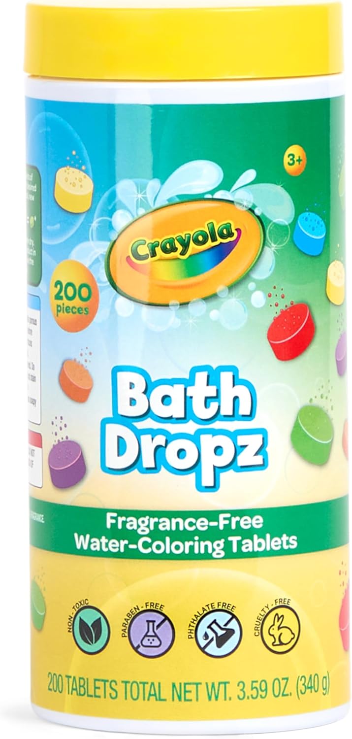 Crayola Bath Dropz Color Changing Tablets, 200 Piece Fizzies Bath Bombs in Assorted Colors, Fragrance Free, Water-Coloring Tablets