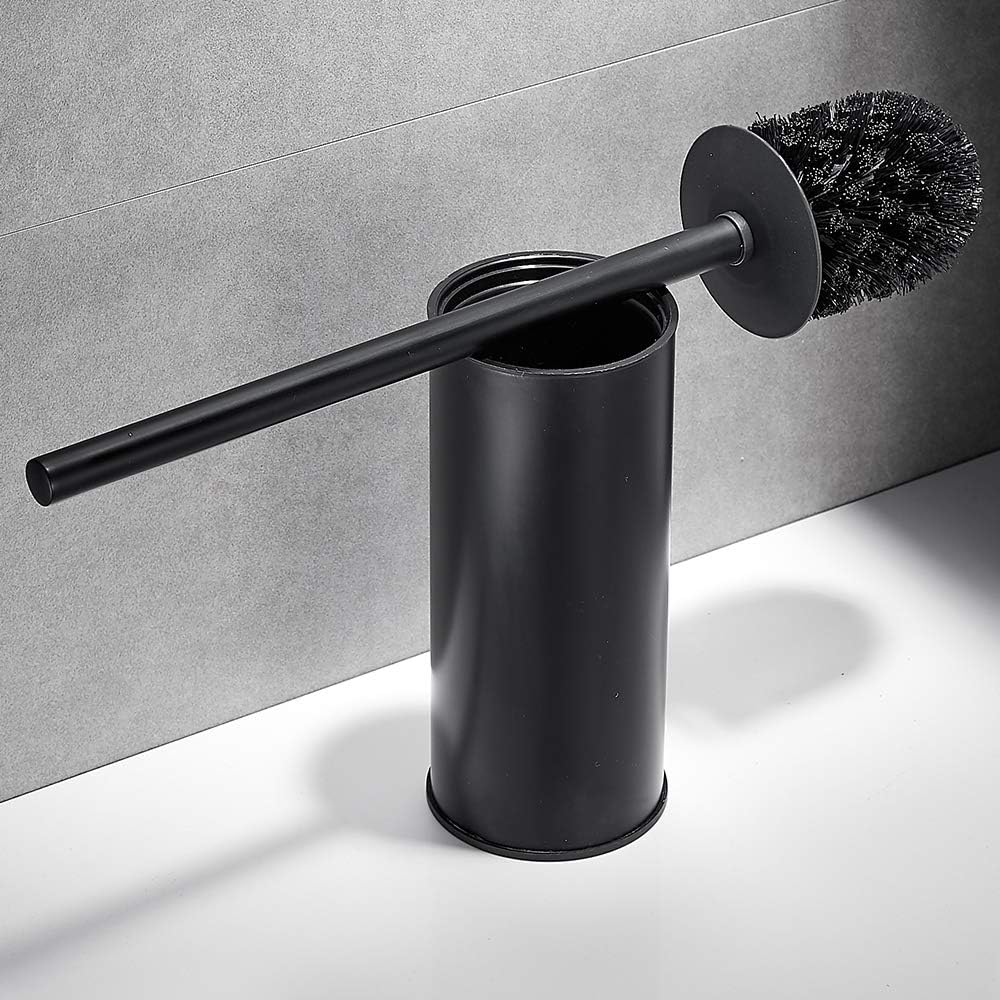 Freestanding Toilet Brush Holder for bathrooms 304 Stainless Steel Toilet Brush Stand Round Storage and Organization Rust Resistant 18-inch high Matte Black Finished