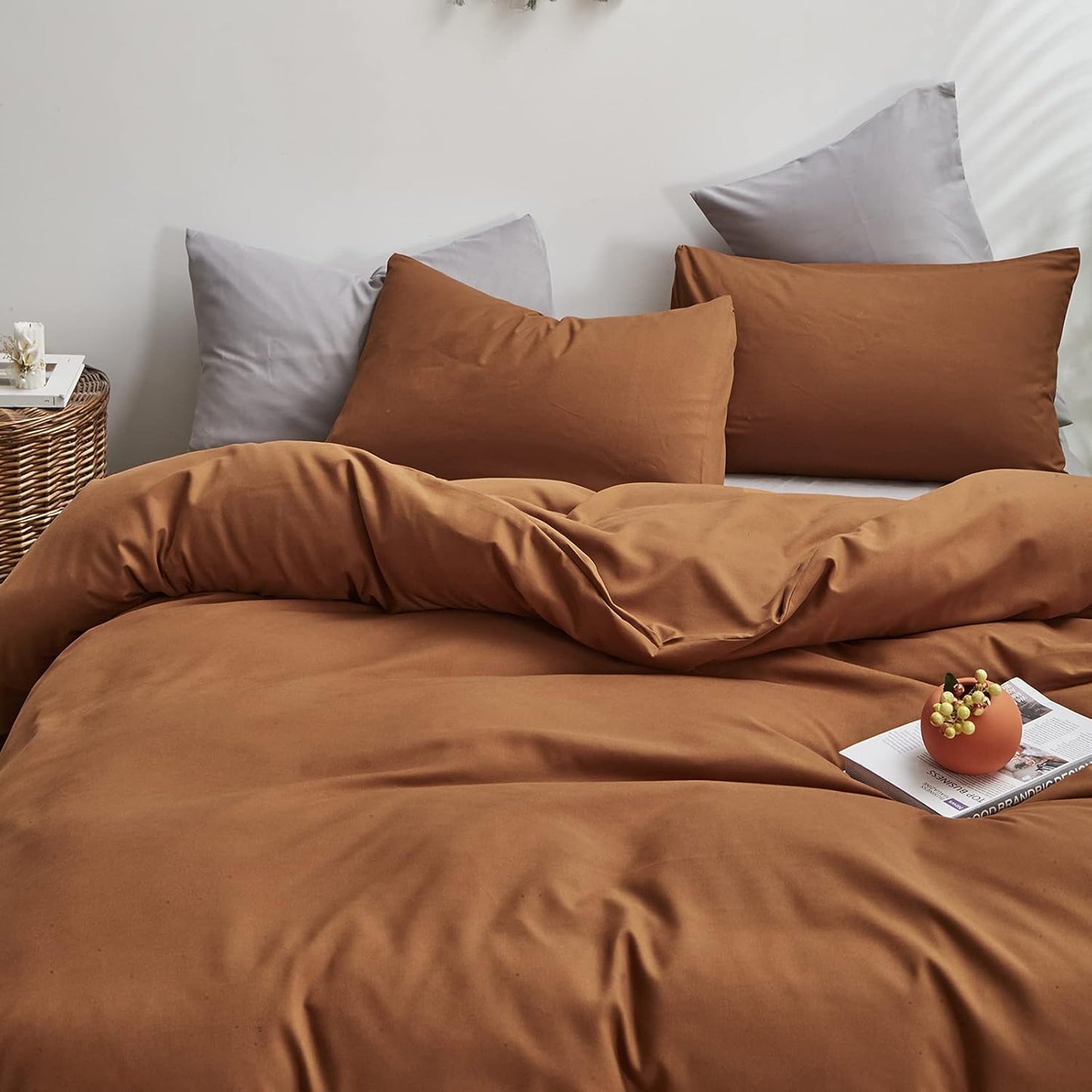 Cottonight Full Comforter Set Pumpkin Rust Bedding Set Terracotta Burnt Orange Blanket Quilts Cotton Solid Fashion Bedding Set for Women Men Full Bed