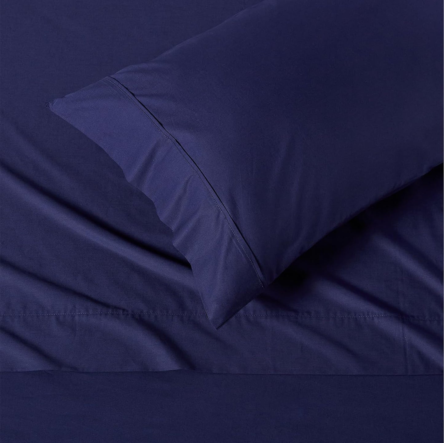 Amazon Basics Soft Organic Cotton Sheet Set with 1-Piece Pillowcase, Navy Blue, Twin