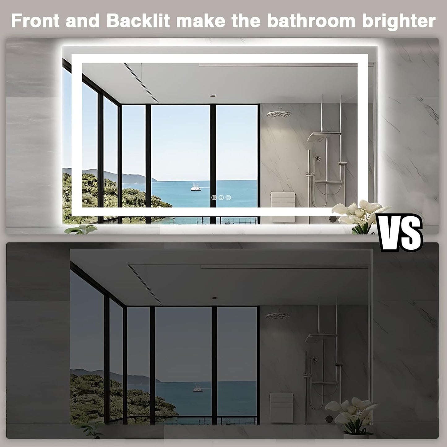 60"x36" LED Mirror for Bathroom, Front and Backlit, Anti-Fog Bathroom Mirror with Lights, Stepless Dimmable Lighted Mirror, 3 Colors Smart Mirror (Horizontal/Vertical)