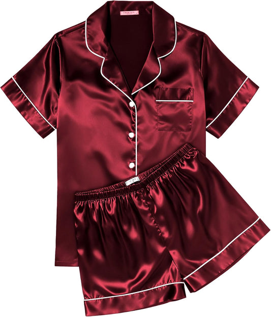 Ekouaer Pajamas for Women Set Silk Satin Pjs Shorts Sleepwear 2 Piece Loungewear S-XXL