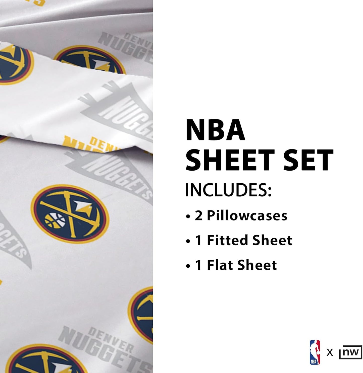 Northwest Officially Licensed Denver Nuggets NBA Full Size Sheet Set – Soft Team Logo Bedding for Dorms, Bedrooms, Fan Caves & Game Day Style