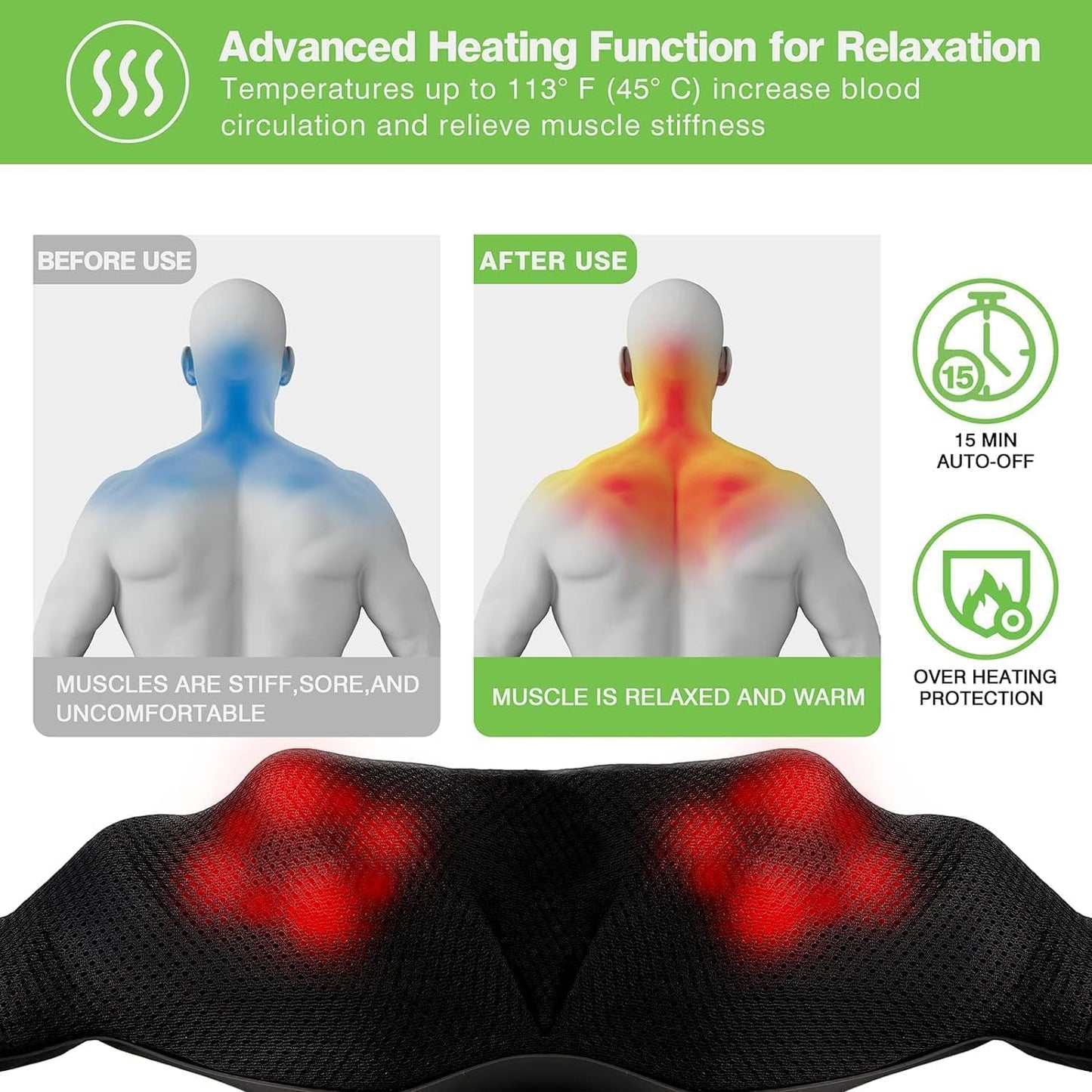 cotsoco Neck Massager, Shiatsu Shoulder Massager with Heat, Portable 3D Ergonomic Deep Tissue Shoulder and Back Massager for Pain Relief, Birthday and Christmas Gifts for Mom and Dad, Men and Women