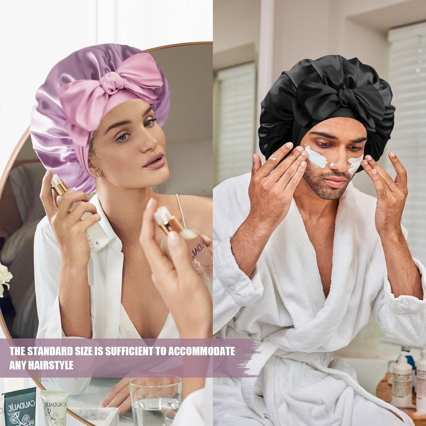 Silk Bonnet for Sleeping Women, Adjustable Soft Satin Lined Bonnet with Tie Band, Double Layer Sleep Night Cap