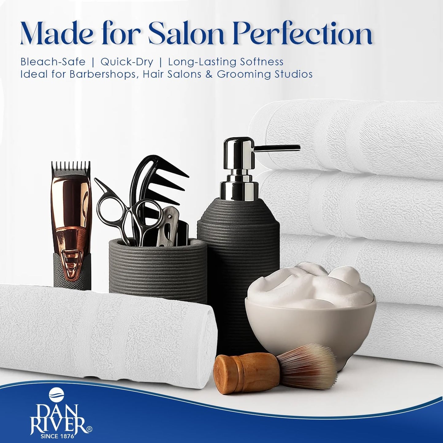 DAN RIVER 100% Cotton Salon Towels Set – 16x26 inches, Pack of 24, Highly Absorbent and Quick-Dry Towels for Hand, Salon, Spa, Beauty, Gyms and Home Hair Care, White