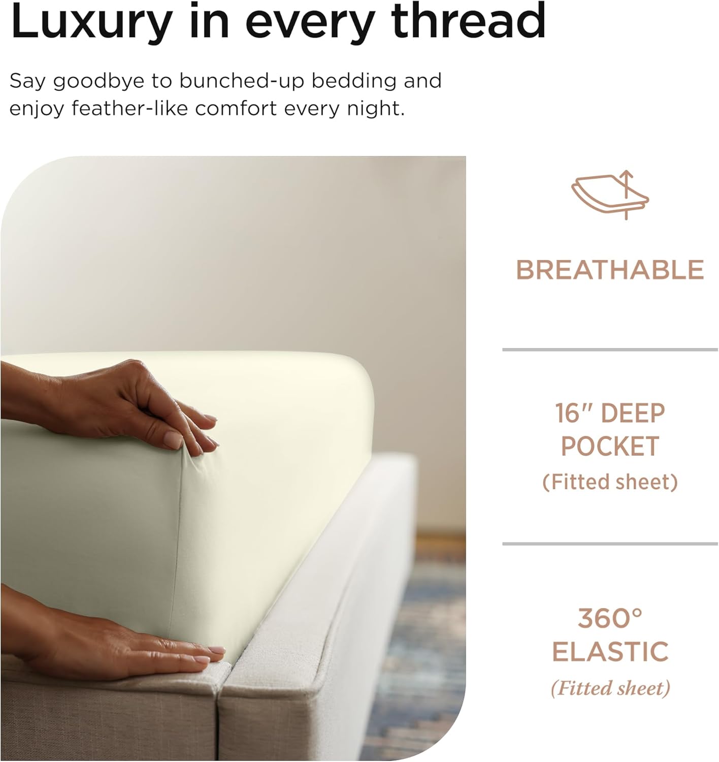 Threadmill Luxury 800 Thread Count Full Size 100% Cotton Sheets - Ivory Sateen Weave Bed-Sheets, Better Than Egyptian Cotton, 4 Pc Solid Bed Set, Fits 16" Deep Pocket