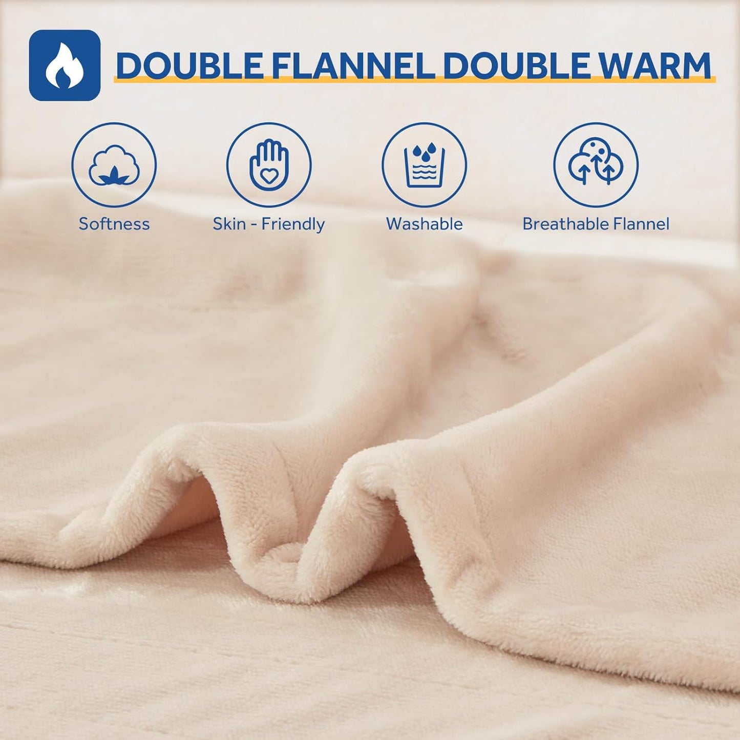 Sealy Heated Blanket Electric Throw 50"x60", Soft Double Flannel Electric Blanket with 6 Heat Levels & 2-10 Hours Auto Shut Off, Machine Washable, Even Heat Distribution, Beige